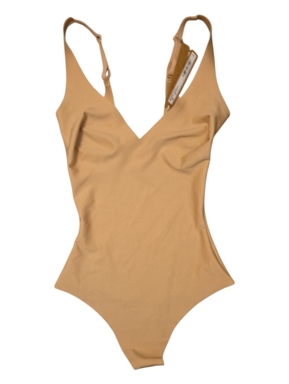 NWT SKIMS Body Unlined Plunge Thong Bodysuit Nude Clay Small